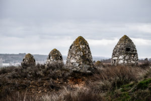 Vents of underground wine cellars in the wine region of the denomination of origin Ribera del Duero in the province of Valladolid in Spain Europe Vents of underground wine cellars in the wine region of the denomination of origin Ribera del Duero in the province of Valladolid in Spain Europe